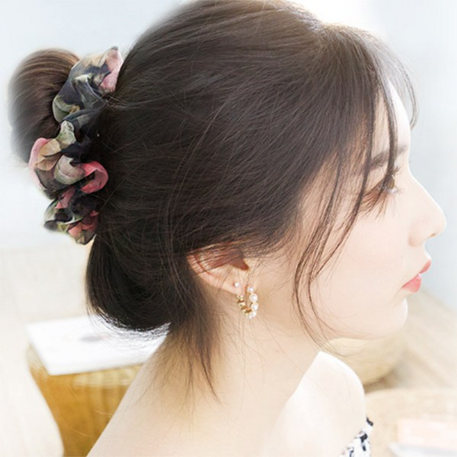 이쁨달다 달빛플로라 플라워곱창 머리끈 쉬폰 파스텔 슈슈 헤어링 스크런치 연예인곱창 오간자 2color