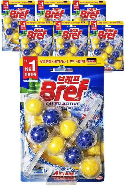 [자취몰]]브레프 변기세정제 레몬향 화장실 냄새 제거 변기 물때 청소를 한번에 머리끈증정, 7개, 100g