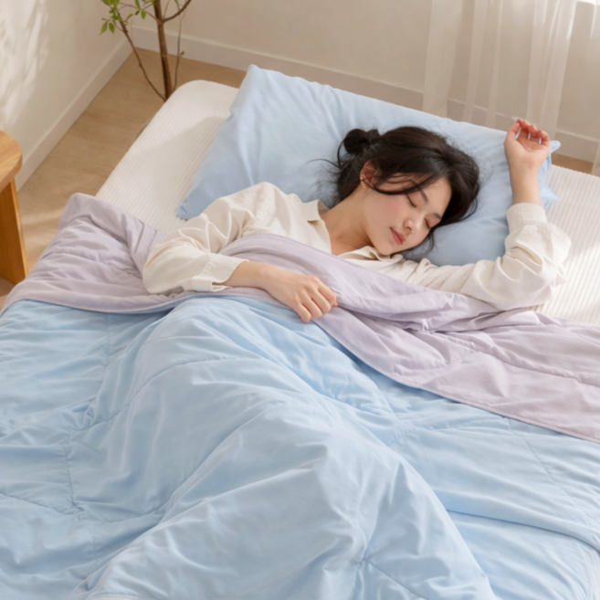 키미보루 여름 아이스 냉감이불 부드러운 촉감 파스텔 컬러 양면 쿨이불 감성침구, 스카이블루