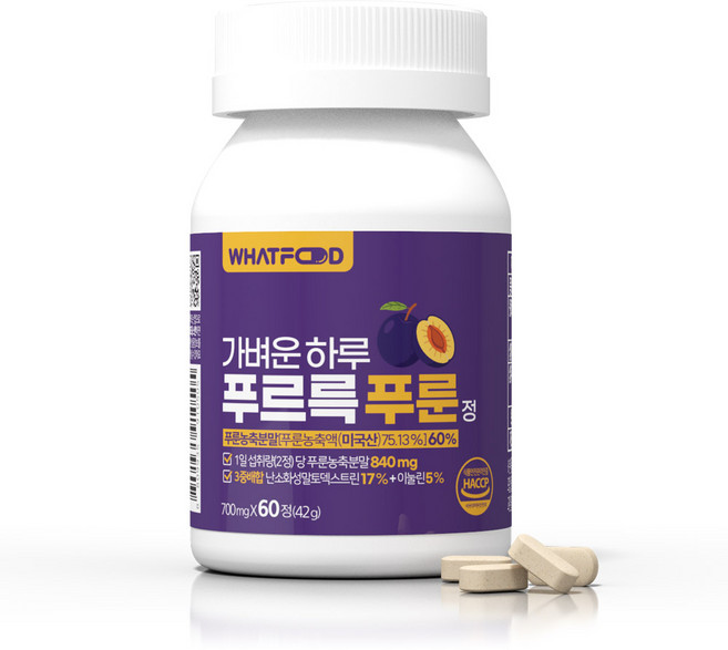 왓푸드 가벼운 하루 푸르륵 푸룬 정 (700mg), 1개, 실속형(본품만), 60정