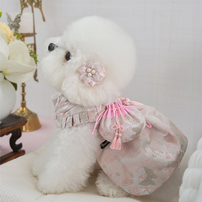 베일리펫 강아지 애견 명절 항균 고운나래한복, 1개, 분홍빛