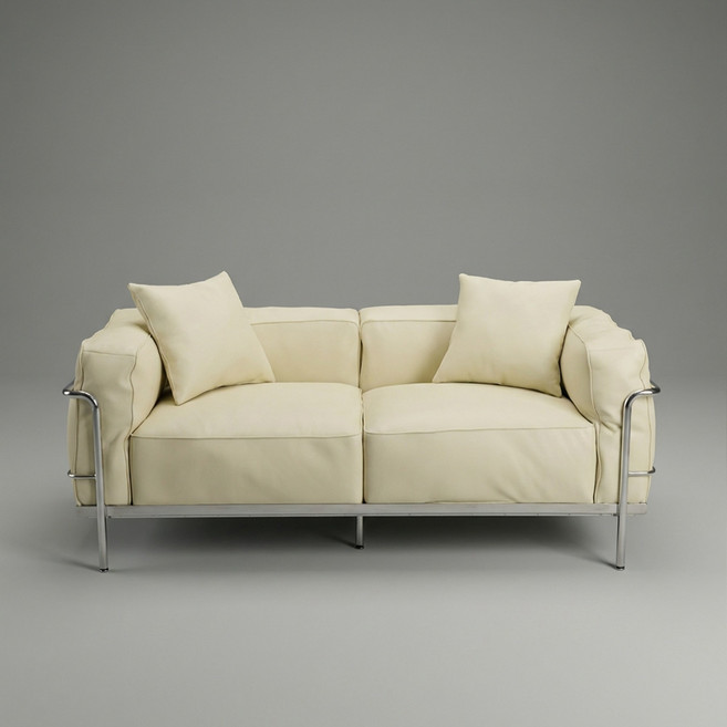 센소 스틸 프레임 카우 레더 라운지 1인용 2인용 3인용 모던 인테리어 소가죽 김나영 쇼파, 아이보리, 2인용