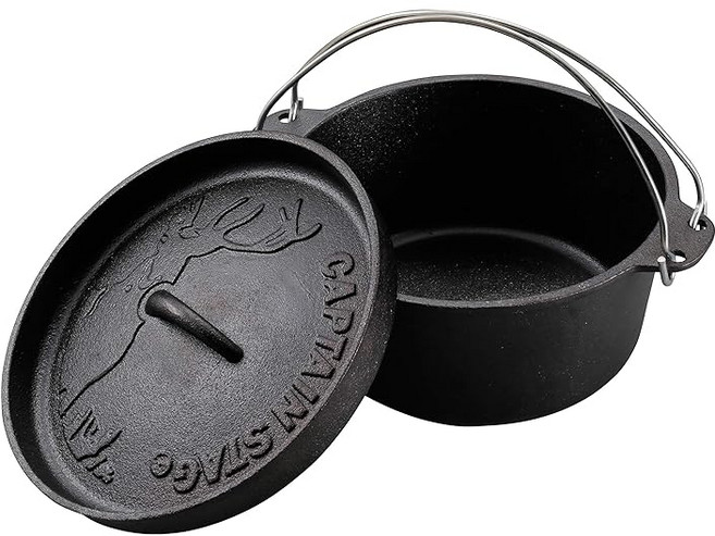캡틴스태그(CAPTAIN STAG) 캠프 바베큐 더치오븐 철주물 22cm 시즈닝 불필요 UG-3061, 1개