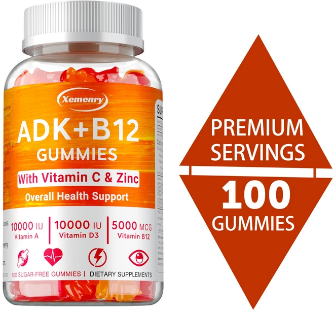 무설탕 ADK+비타민 B12 젤리 - 비타민 D3 K2 10 000IU/ 5000IU B12 5000mcg 2500mcg K2(MK-7) 240mcg, 1개, 100정 - 쿠팡