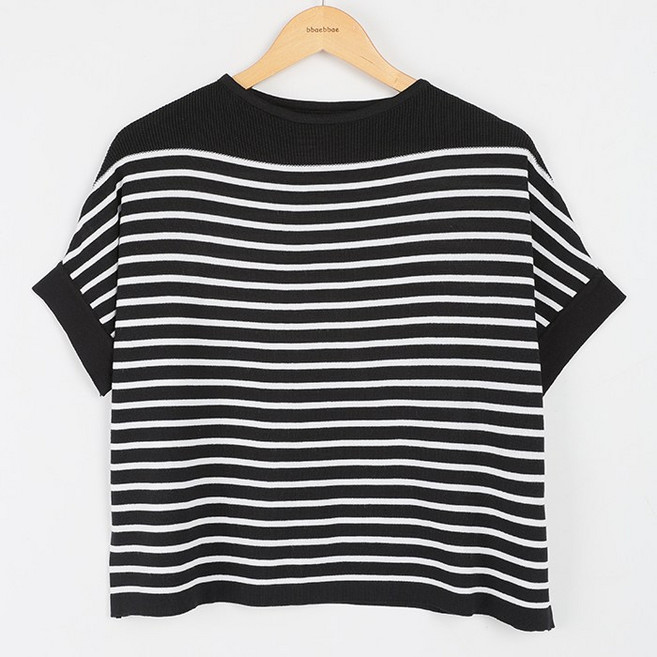 빼빼 여성용 데일리 라운드넥 반팔 니트 티셔츠