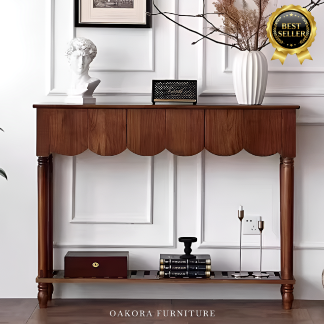 오크마인 원목 엔틱 서랍장 콘솔 고급 틈새 미니 복도 안방 드레스룸 화장대 빈티지 장식장 우드 고가구, 오크페일 118cm