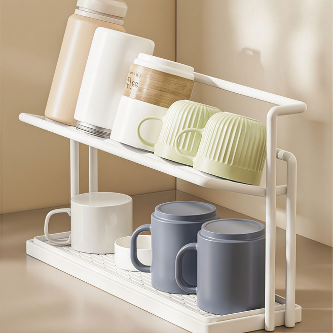 스카이미너리즈 탄탄한 물빠짐 2단 텀블러 컵보관 건조대, 1개, 화이트
