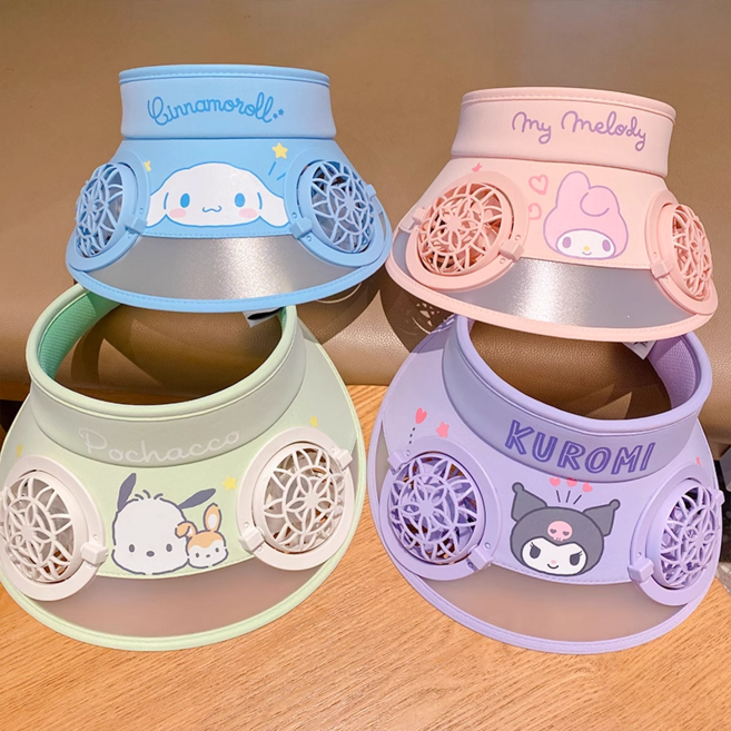 산리오 쿠로미 태양 빛 자외선 차단 선풍기 모자 USB 충전 어린이 썬캡 여름 야외