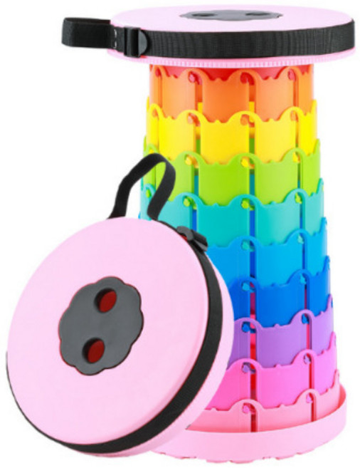 라온플렉스 휴대용 접이식 자바라 의자 높이조절 캠핑 스툴 아코디언 폴딩 체어 간이 대기, 레인보우 핑크, 1개