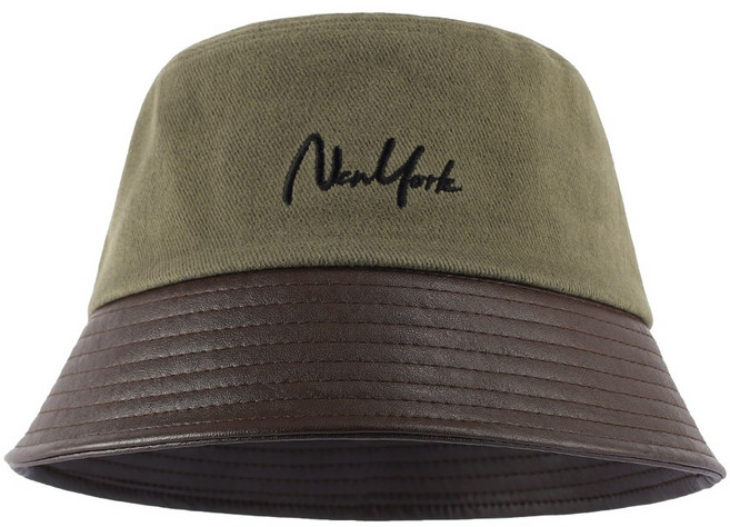 팸드님 뉴욕 로고 캔버스 버킷햇 가을 겨울 페이크 레더 Newyork 벙거지