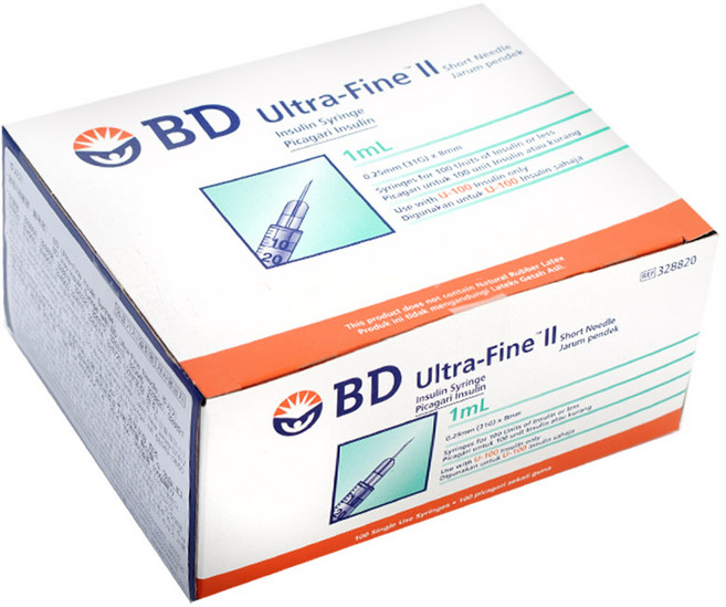 BD울트라파인2 1ml 인슐린 주사기0.25mm( 31G) 8mm 100개입 1박스, 1개