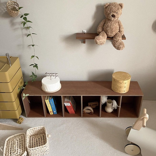 오그레 온결 원목 책장, 1단, 브라운