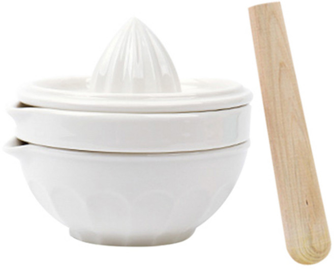 허니잼 도자기 이유식 조리도구 4P세트 레몬 스퀴저 강판 절구 짓이개, 민트, 1세트