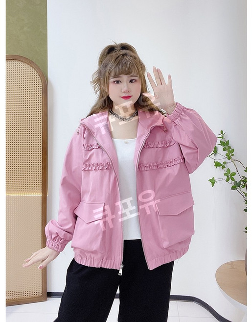빅사이즈 봄 핑크 점퍼 잠바 바람막이 등산 가벼운 통통한 여성을 위한 자켓