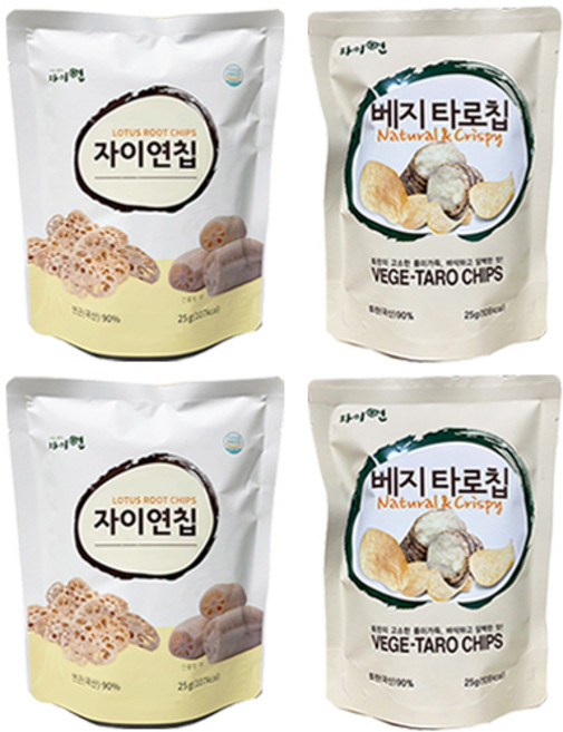 자이연팜 자이연칩 국산연근칩 2개 + 베지타로칩 국산 토란칩 2개, 25g, 4개