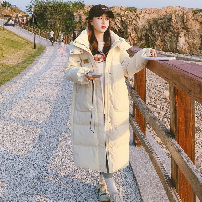 ZAJA 여성 롱 패딩 하이넥 후드 캐주얼 패션 아우터 패딩점퍼