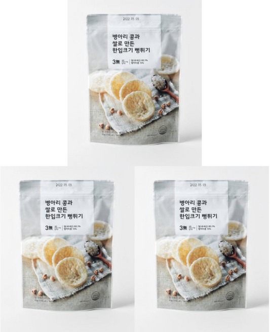 설탕무첨가 자주 병아리콩과 쌀로 만든 한입 크기 뻥튀기, 30g, 3개