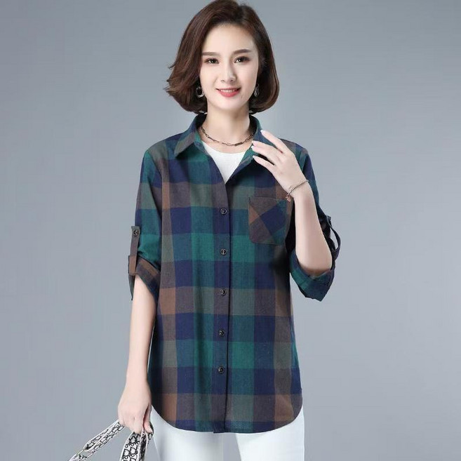 DUOMIHAN체크 긴팔 빅사이즈 오버핏 셔츠