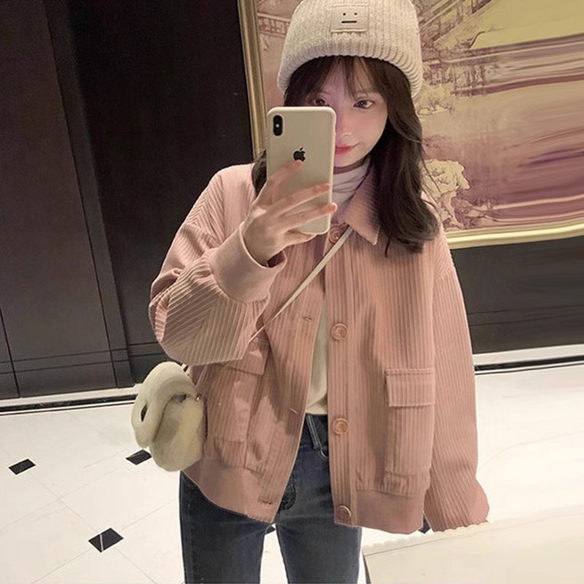 에쥬아 코듀로이 자켓 캐주얼 숏 카라넥 재킷