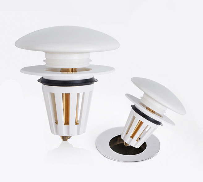 EGMI 고급 세라믹 세면대 트랩 황동 스프링 하수 물마개 2P 화이트, 플라스틱 스프링, 1세트