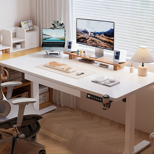 더다온 모션데스크 리프트 전동 책상 높이조절책상 이동식 컴퓨터, 화이트(서랍형)