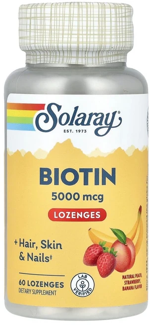 솔라레이 바이오틴 복숭아 딸기 바나나 향 5000mcg 사탕 정제 60정, SOR43545, 1개 - 쿠팡