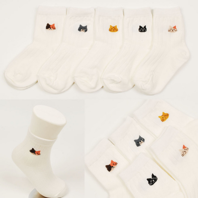 마미톡톡 집사냥이 5족 사계절양말 유아동 어린이양말 흰양말 고양이양말