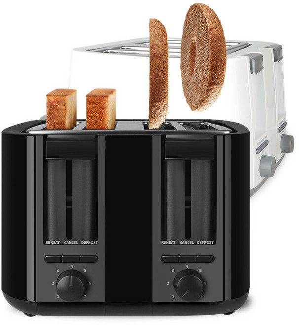 나비 NV200-TST4 4구 토스터기 독립 듀얼 조절 7단 굽기 조절, 블랙