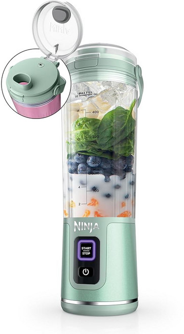닌자 블라스트 휴대용 스무디용 BPA 쉐이크 믹서 개인 용기 블렌더 무선 18온스 프리, Mint, 18 oz.