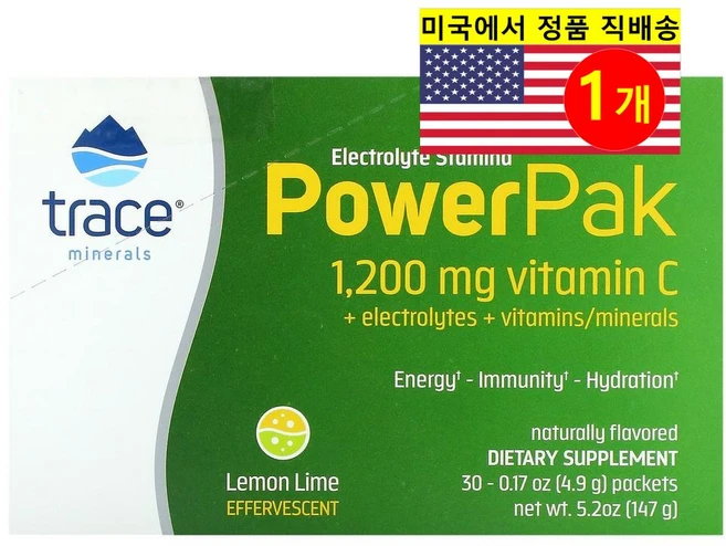Trace Minerals 트레이스 미네랄 전해질 스태미나 파워팩 비타민 C 1200mg 레몬 맛 30개입, 1개 - 쿠팡