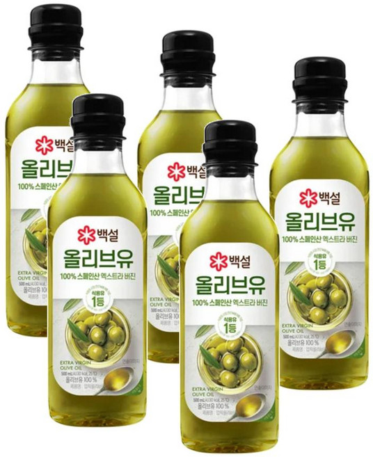 CJ 백설 압착올리브유, 5개, 500ml