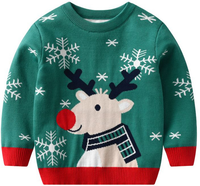 루비키즈 여아 남아 아동 성탄절 크리스마스 루돌프 눈꽃 라운드 니트 B125