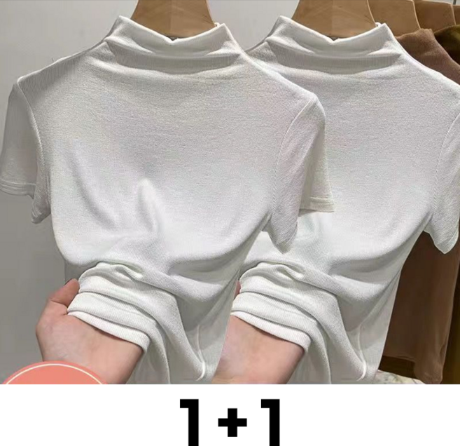 메인워크 1+1 여성 반폴라 반팔 티셔츠 여름 냉장고 모달 슬림핏 이너 캐주얼 루즈핏 쿨링 아우터 터틀넥 상의 2매입