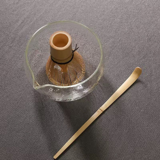 日式玻璃锤纹抹茶茶具套装 茶筅 茶筅立, 1套, 錘紋玻璃碗三件套