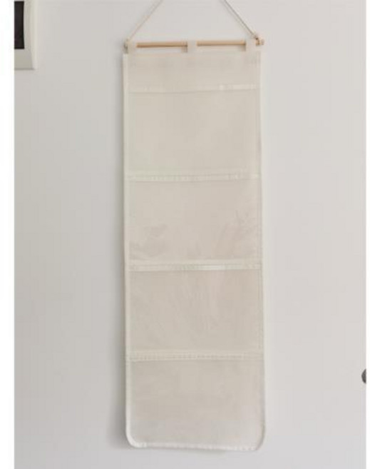 兒童作品收納掛袋 美術畫袋 A4橫向展示袋, 米白色, 4格
