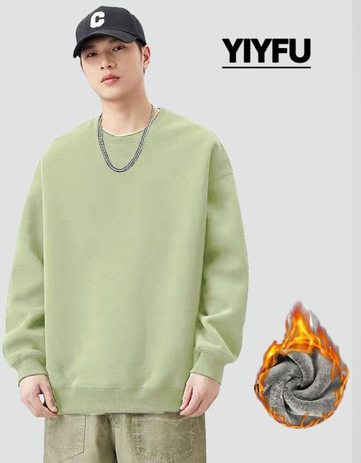 YIYFU남자 겨울 무지 캐주얼 빅사이즈 라운드 기모 맨투맨 따뜻한 보온 긴팔 티셔츠