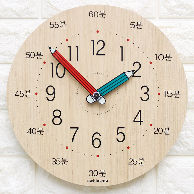 KM데코 국산 무소음 교육용 벽시계 스터디220K 교육시계 어린이 시계 시간 공부 아이방 키즈 학습교구, 단품
