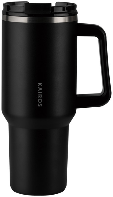 카이로스 무빙 어드벤처 대용량 손잡이 보온 보냉 밀폐 스텐 빨대 텀블러, 1개, 887ml, 블랙