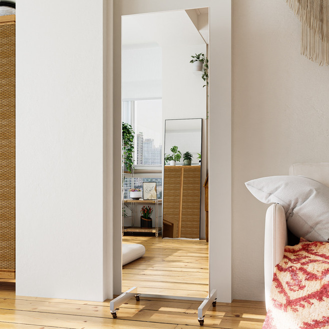 FitCleer 이동식 스탠드 전신거울 500x1600mm 깨지지 않는 무유리 고분자 필름 거울 소프트 미러, 화이트