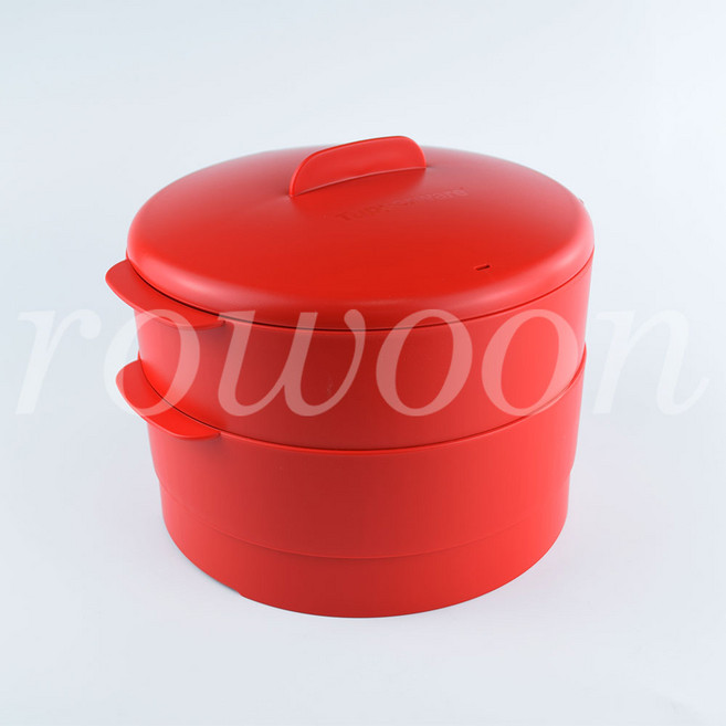 타파웨어 멀티찜기 플러스 2단 레드 전자레인지 증기찜 스팀홀 간편찜기 한번에찜, 1세트