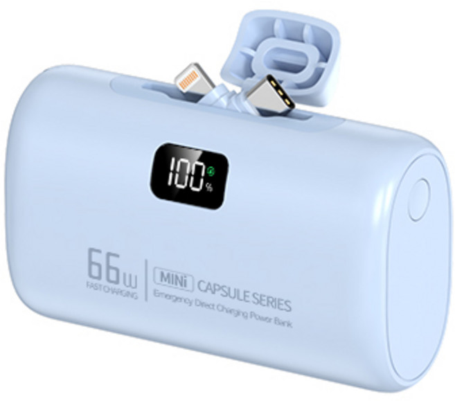 도킹형 일체형 보조배터리 20000mAh 대용량 66W 초고속충전 듀얼커넥터 전환 항공기 기준 충족, 블루, HT-T190