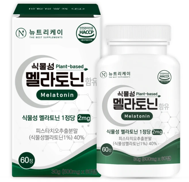 뉴트리케이 식물성 멜라토닌 식약청 인증 HACCP 1정당 2mg, 1개, 60정 - 쿠팡