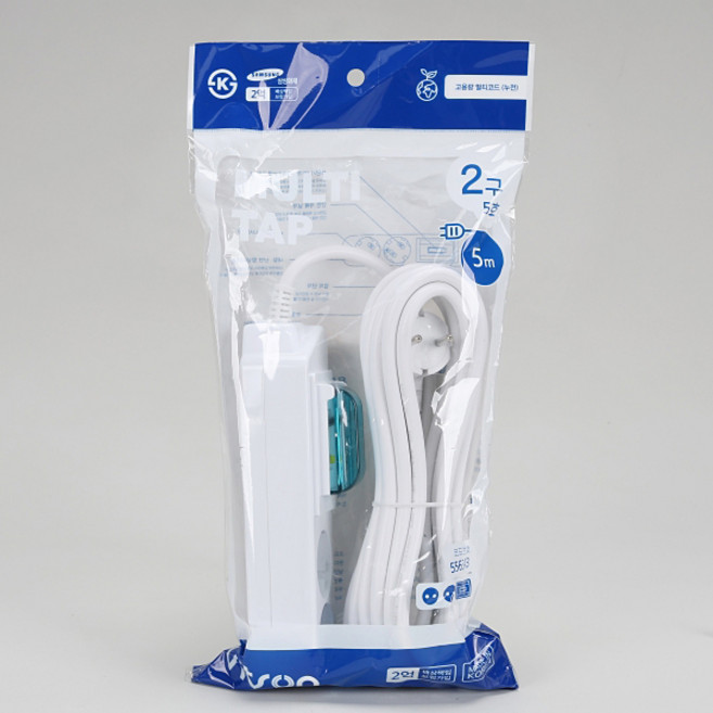 비츠온 누전차단기 부착 멀티코드 고용량 멀티탭 콘센트 2구 5M 16A, 1개