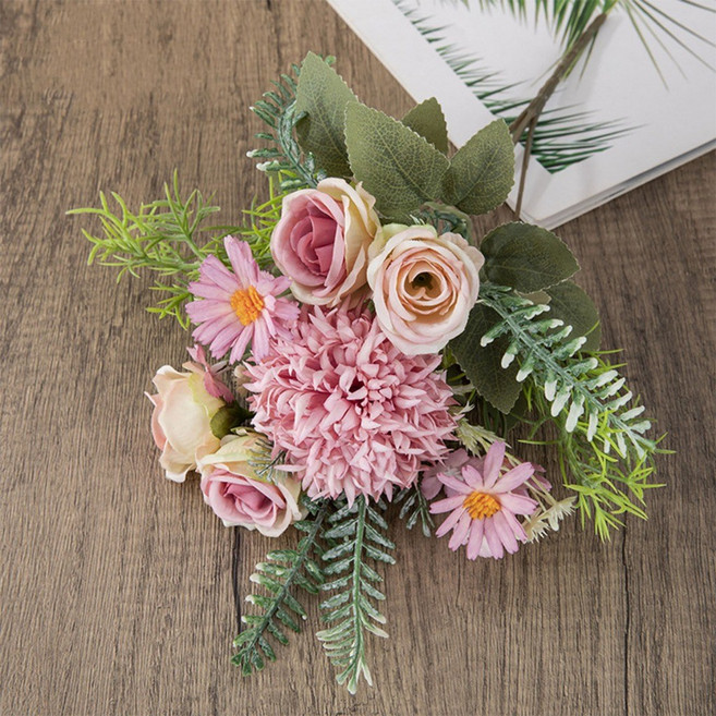 仿真花束，蒲公英繡球花，小球菊，小雛菊，婚禮佈置，拍照道具, 粉紫