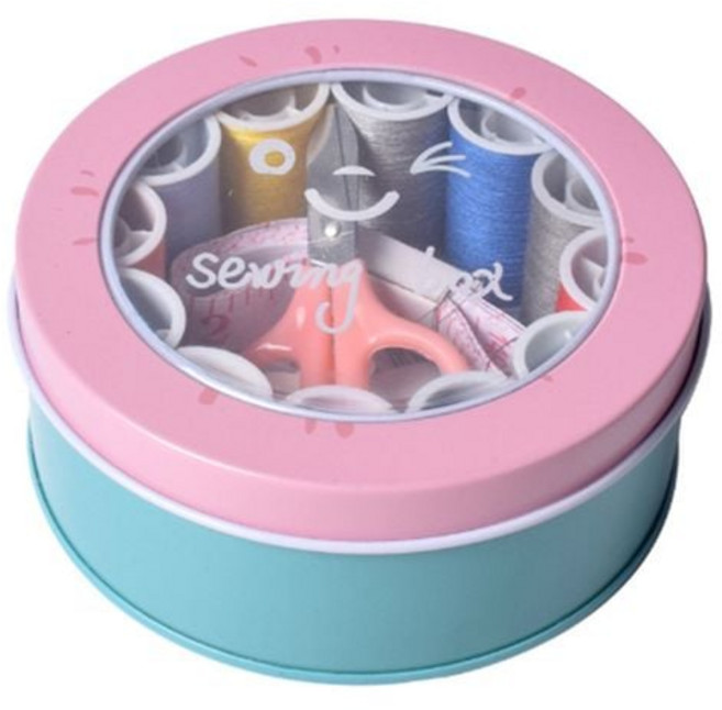 소잉박스 가정용 실바늘 반짇고리 바느질도구 반짇고리 바느질함 바늘세트 실바늘 바느질 미니 가정용 수선 봉재실 실바늘세트 봉제 쪽가위 색실 바늘꿰기 실끼우개+그릿커머스Shop, 핑크