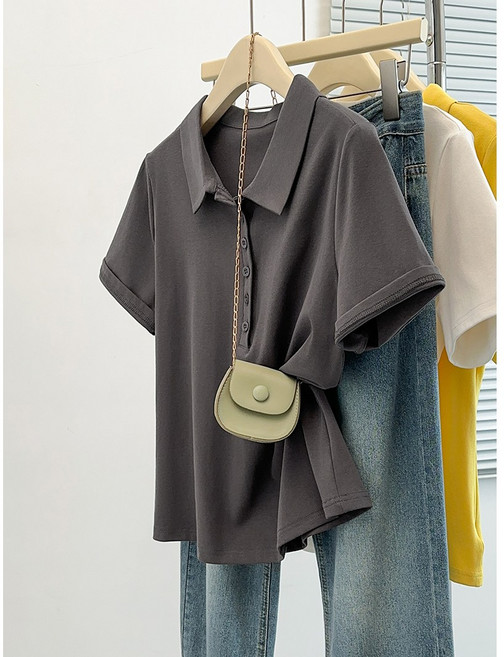 부엉구구 OW0502A 여성 여름 루즈핏 스판 폴로넥 반팔 티셔츠