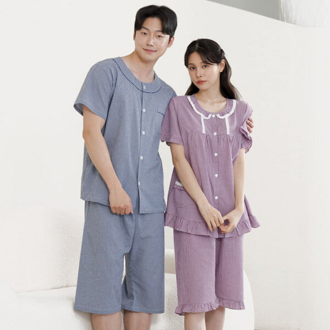 토토와모모 여성 반팔 잠옷 남자 파자마 신혼부부 M20026002