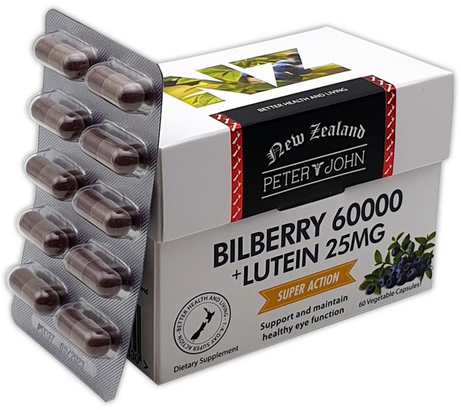 사은품+피터앤존 뉴질랜드 빌베리 60000mg+루테인 25mg 60캡슐, 1개, 60정