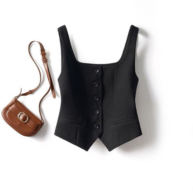 미중 여성 여름 뉴 스퀘어넥 조끼 패션 펀칭 슬림핏 무지 심플 멜빵 나시 tyf