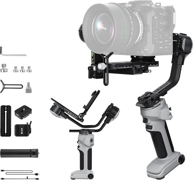 DSLR 및 미러리스 카메라용 ZHIYUN 크레인 4E 3축 카메라 스태빌라이저 캐논니콘소니 호환 짐벌 네이티브 버티컬 촬영 블루투스 셔터 컨트롤 다크 그레이, Light Gray